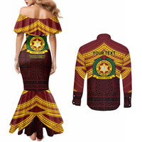 Personalised Tonga Vava'u High School Couples Matching Mermaid Dress and Long Sleeve Button Shirt Polynesian Ngatu Tribal
