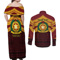Personalised Tonga Vava'u High School Couples Matching Off Shoulder Maxi Dress and Long Sleeve Button Shirt Polynesian Ngatu Tribal LT9 - Polynesian Pride