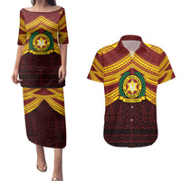 Personalised Tonga Vava'u High School Couples Matching Puletasi and Hawaiian Shirt Polynesian Ngatu Tribal LT9 Red - Polynesian Pride