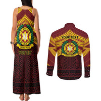 Personalised Tonga Vava'u High School Couples Matching Tank Maxi Dress and Long Sleeve Button Shirt Polynesian Ngatu Tribal