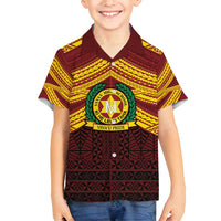Personalised Tonga Vava'u High School Family Matching Puletasi and Hawaiian Shirt Polynesian Ngatu Tribal LT9 Son's Shirt Red - Polynesian Pride