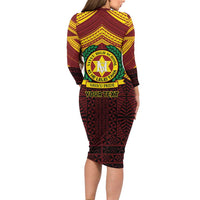Personalised Tonga Vava'u High School Long Sleeve Bodycon Dress Polynesian Ngatu Tribal