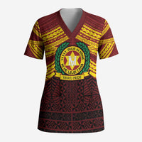 Personalised Tonga Vava'u High School Scrub Top Polynesian Ngatu Tribal LT9 Adult Red - Polynesian Pride