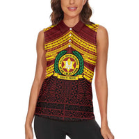 Personalised Tonga Vava'u High School Women Sleeveless Polo Shirt Polynesian Ngatu Tribal LT9 - Polynesian Pride