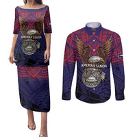 American Samoa Brave Eagle Personalized Couples Matching Puletasi and Long Sleeve Button Shirt National Flag Color