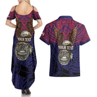 American Samoa Brave Eagle Personalized Couples Matching Summer Maxi Dress and Hawaiian Shirt National Flag Color