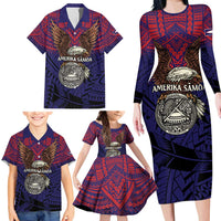 American Samoa Brave Eagle Personalized Family Matching Long Sleeve Bodycon Dress and Hawaiian Shirt National Flag Color LT9 - Polynesian Pride