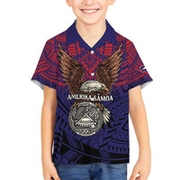American Samoa Brave Eagle Personalized Family Matching Long Sleeve Bodycon Dress and Hawaiian Shirt National Flag Color LT9 Son's Shirt Blue - Polynesian Pride