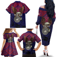 American Samoa Brave Eagle Personalized Family Matching Off The Shoulder Long Sleeve Dress and Hawaiian Shirt National Flag Color LT9 - Polynesian Pride
