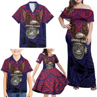 American Samoa Brave Eagle Personalized Family Matching Off Shoulder Maxi Dress and Hawaiian Shirt National Flag Color LT9 - Polynesian Pride