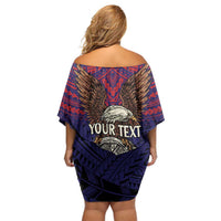 American Samoa Brave Eagle Personalized Family Matching Off Shoulder Short Dress and Hawaiian Shirt National Flag Color LT9 - Polynesian Pride