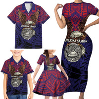 American Samoa Brave Eagle Personalized Family Matching Short Sleeve Bodycon Dress and Hawaiian Shirt National Flag Color LT9 - Polynesian Pride