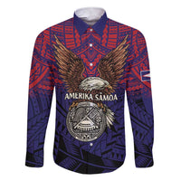 American Samoa Brave Eagle Personalized Family Matching Short Sleeve Bodycon Dress and Hawaiian Shirt National Flag Color LT9 Dad's Shirt - Long Sleeve Blue - Polynesian Pride