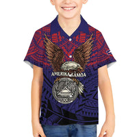 American Samoa Brave Eagle Personalized Family Matching Short Sleeve Bodycon Dress and Hawaiian Shirt National Flag Color LT9 Son's Shirt Blue - Polynesian Pride