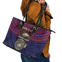 American Samoa Brave Eagle Personalized Leather Tote Bag National Flag Color