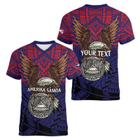 American Samoa Brave Eagle Personalized Women V-Neck T-Shirt National Flag Color