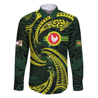 American Samoa Manua Cession Day Personalized Family Matching Mermaid Dress and Hawaiian Shirt Polynesian Wave Style LT9 Dad's Shirt - Long Sleeve Green - Polynesian Pride