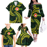 American Samoa Manua Cession Day Personalized Family Matching Off The Shoulder Long Sleeve Dress and Hawaiian Shirt Polynesian Wave Style LT9 - Polynesian Pride