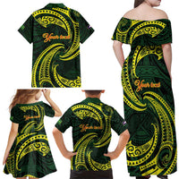 American Samoa Manua Cession Day Personalized Family Matching Off Shoulder Maxi Dress and Hawaiian Shirt Polynesian Wave Style LT9 - Polynesian Pride