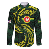 American Samoa Manua Cession Day Personalized Family Matching Short Sleeve Bodycon Dress and Hawaiian Shirt Polynesian Wave Style LT9 Dad's Shirt - Long Sleeve Green - Polynesian Pride