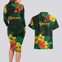 American Samoa Manu'atele Personalized Couples Matching Long Sleeve Bodycon Dress and Hawaiian Shirt Manua Island Hibiscus Flowers LT9 - Polynesian Pride