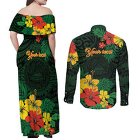 American Samoa Manu'atele Personalized Couples Matching Off Shoulder Maxi Dress and Long Sleeve Button Shirt Manua Island Hibiscus Flowers LT9 - Polynesian Pride