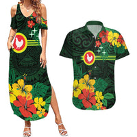 American Samoa Manu'atele Personalized Couples Matching Summer Maxi Dress and Hawaiian Shirt Manua Island Hibiscus Flowers LT9 Green - Polynesian Pride