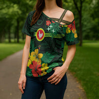 American Samoa Manu'atele Personalized Cross Shoulder Shirt Manua Island Hibiscus Flowers - Polynesian Pride