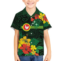 American Samoa Manu'atele Personalized Family Matching Off The Shoulder Long Sleeve Dress and Hawaiian Shirt Manua Island Hibiscus Flowers LT9 Son's Shirt Green - Polynesian Pride