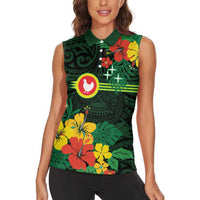 American Samoa Manu'atele Personalized Women Sleeveless Polo Shirt Manua Island Hibiscus Flowers LT9 - Polynesian Pride