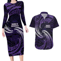 Manua Segaula American Samoa High School Personalized Couples Matching Long Sleeve Bodycon Dress and Hawaiian Shirt Polynesian Wave Style LT9 Purple - Polynesian Pride