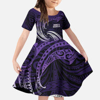 Manua Segaula American Samoa High School Personalized Family Matching Off The Shoulder Long Sleeve Dress and Hawaiian Shirt Polynesian Wave Style LT9 Daughter's Dress Purple - Polynesian Pride