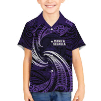 Manua Segaula American Samoa High School Personalized Family Matching Off The Shoulder Long Sleeve Dress and Hawaiian Shirt Polynesian Wave Style LT9 Son's Shirt Purple - Polynesian Pride