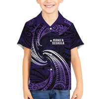 Manua Segaula American Samoa High School Personalized Family Matching Off Shoulder Maxi Dress and Hawaiian Shirt Polynesian Wave Style LT9 Son's Shirt Purple - Polynesian Pride