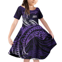 Manua Segaula American Samoa High School Personalized Family Matching Off Shoulder Short Dress and Hawaiian Shirt Polynesian Wave Style LT9 Daughter's Dress Purple - Polynesian Pride