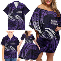 Manua Segaula American Samoa High School Personalized Family Matching Off Shoulder Short Dress and Hawaiian Shirt Polynesian Wave Style LT9 - Polynesian Pride