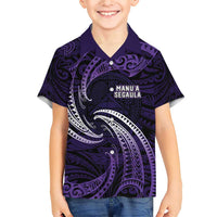 Manua Segaula American Samoa High School Personalized Family Matching Short Sleeve Bodycon Dress and Hawaiian Shirt Polynesian Wave Style LT9 Son's Shirt Purple - Polynesian Pride