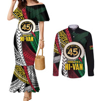 Ni-Van Vanuatu 45th Yumi Yumi Yumi Couples Matching Mermaid Dress and Long Sleeve Button Shirt Vanuatuan Boar Tusk Polynesian Pattern LT9 Black - Polynesian Pride
