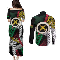 Ni-Van Vanuatu 45th Yumi Yumi Yumi Couples Matching Puletasi and Long Sleeve Button Shirt Vanuatuan Boar Tusk Polynesian Pattern LT9 - Polynesian Pride