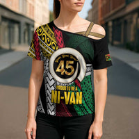 Ni-Van Vanuatu 45th Yumi Yumi Yumi Cross Shoulder Shirt Vanuatuan Boar Tusk Polynesian Pattern LT9 - Polynesian Pride