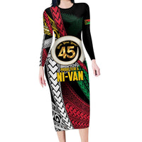 Ni-Van Vanuatu 45th Yumi Yumi Yumi Long Sleeve Bodycon Dress Vanuatuan Boar Tusk Polynesian Pattern LT9 Long Dress Black - Polynesian Pride