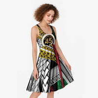 Ni-Van Vanuatu 45th Yumi Yumi Yumi Midi Dress Vanuatuan Boar Tusk Polynesian Pattern LT9 - Polynesian Pride