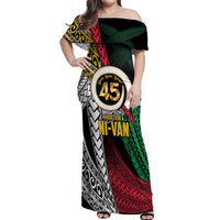 Ni-Van Vanuatu 45th Yumi Yumi Yumi Off Shoulder Maxi Dress Vanuatuan Boar Tusk Polynesian Pattern LT9 Women Black - Polynesian Pride