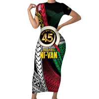 Ni-Van Vanuatu 45th Yumi Yumi Yumi Short Sleeve Bodycon Dress Vanuatuan Boar Tusk Polynesian Pattern LT9 Long Dress Black - Polynesian Pride