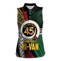 Ni-Van Vanuatu 45th Yumi Yumi Yumi Women Sleeveless Polo Shirt Vanuatuan Boar Tusk Polynesian Pattern LT9 Female Black - Polynesian Pride