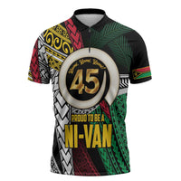 Ni-Van Vanuatu 45th Yumi Yumi Yumi Zipper Polo Shirt Vanuatuan Boar Tusk Polynesian Pattern LT9 Black - Polynesian Pride