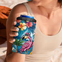 Hawaiian Flamingo Hibiscus Personalised 4 in 1 Can Cooler Tumbler Blue Summer Tropical Flowers LT9 - Polynesian Pride