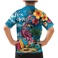 Hawaiian Flamingo Hibiscus Personalised Family Matching Mermaid Dress and Hawaiian Shirt Blue Summer Tropical Flowers LT9 - Polynesian Pride