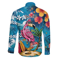 Hawaiian Flamingo Hibiscus Personalised Family Matching Mermaid Dress and Hawaiian Shirt Blue Summer Tropical Flowers LT9 - Polynesian Pride
