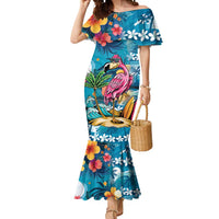 Hawaiian Flamingo Hibiscus Personalised Mermaid Dress Blue Summer Tropical Flowers LT9 Women Blue - Polynesian Pride